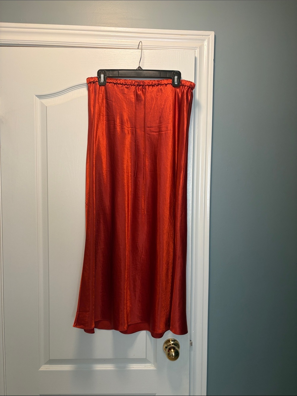 Babaton Rust-Red Satin Midi Skirt